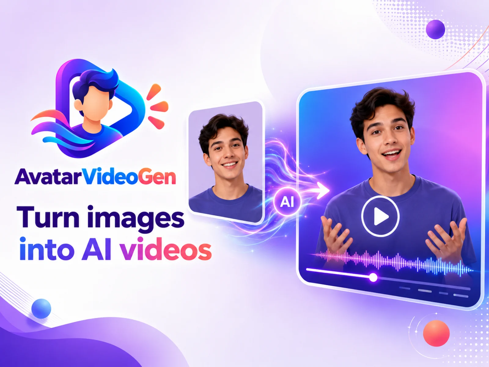 A photo being transformed into a talking AI avatar video by AvatarVideoGen